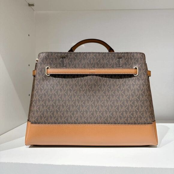 Michael Kors 35S3G6RS3B Reed Large Logo Belted Satchel IN BROWN - Picture 3 of 6